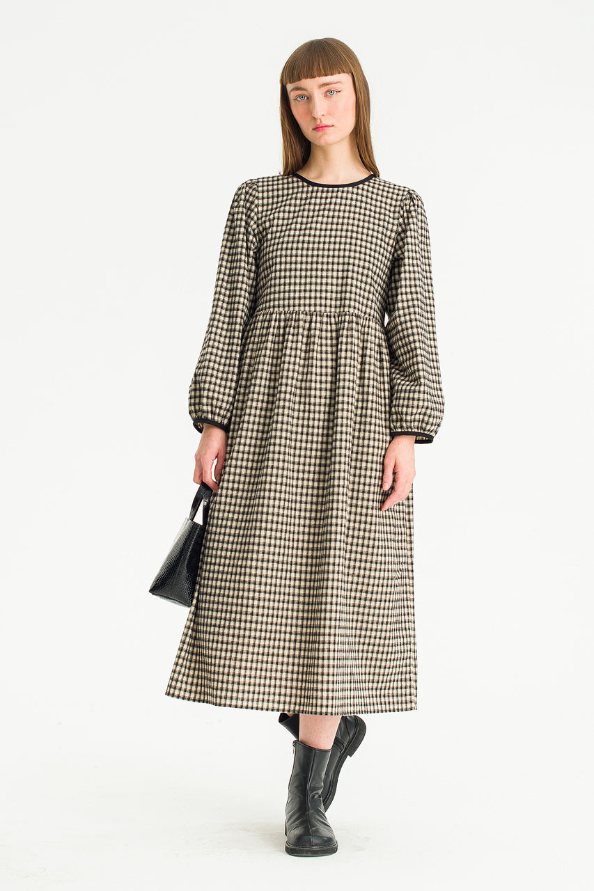 Lili Gingham Check Long Dress, Black