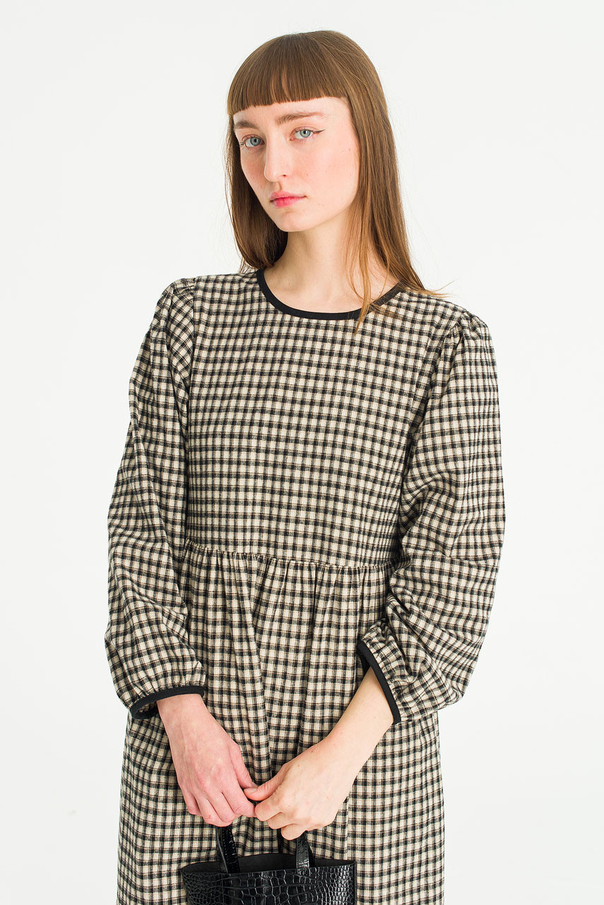 Lili Gingham Check Long Dress, Black