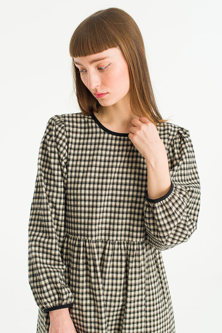 Lili Gingham Check Long Dress, Black