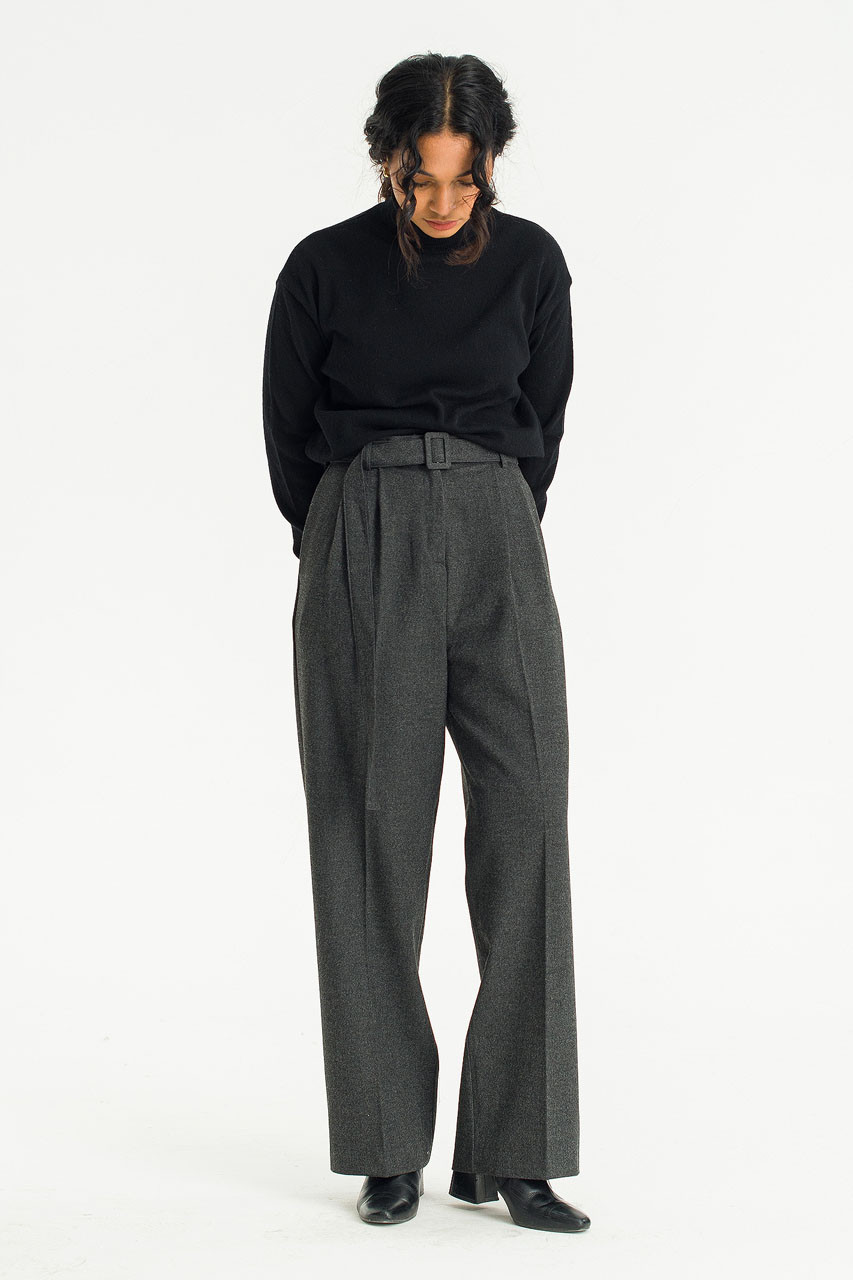 Aure Belted Slacks, Charcoal