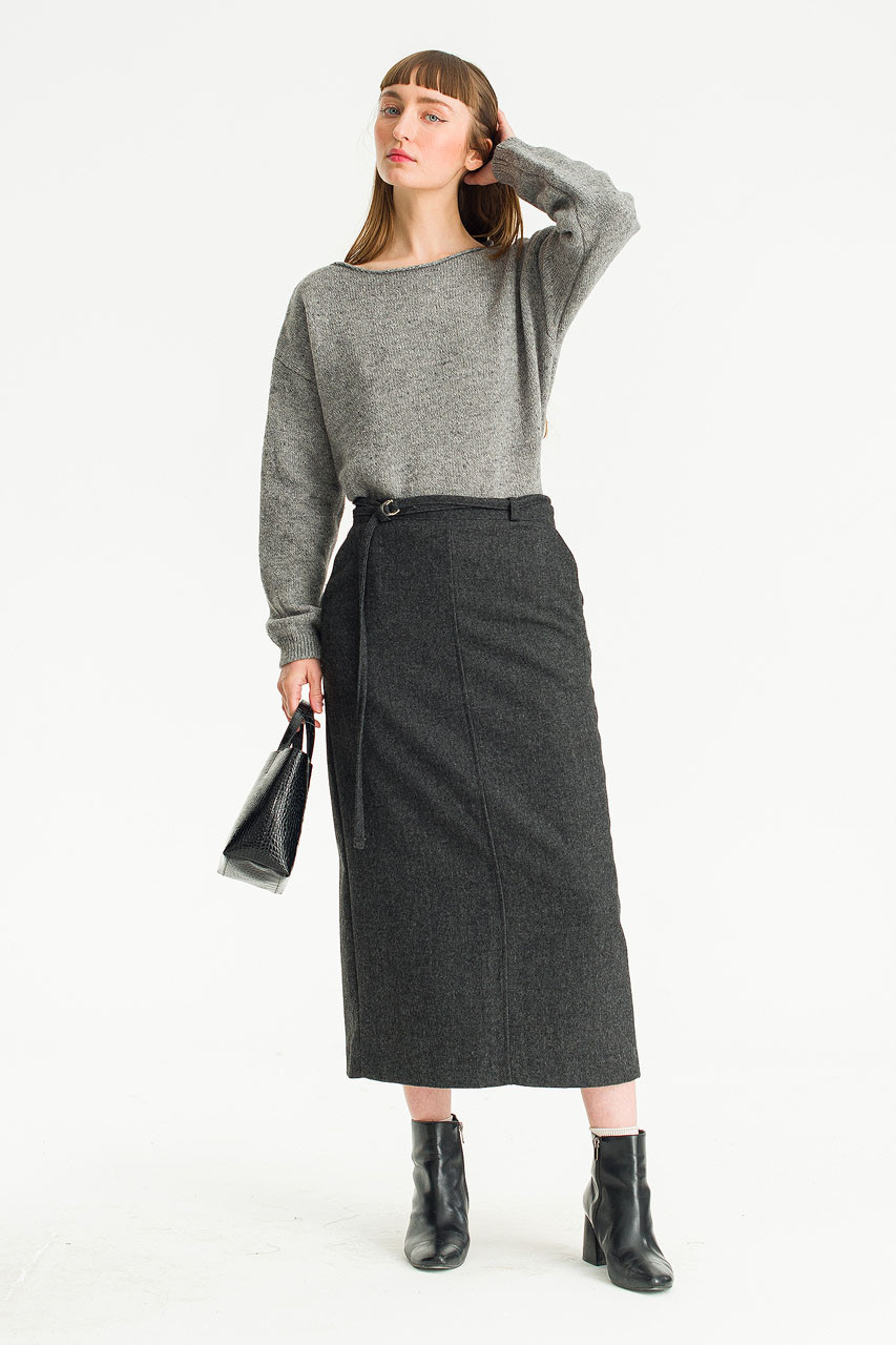 Note Herringbone Skirt, Charcoal