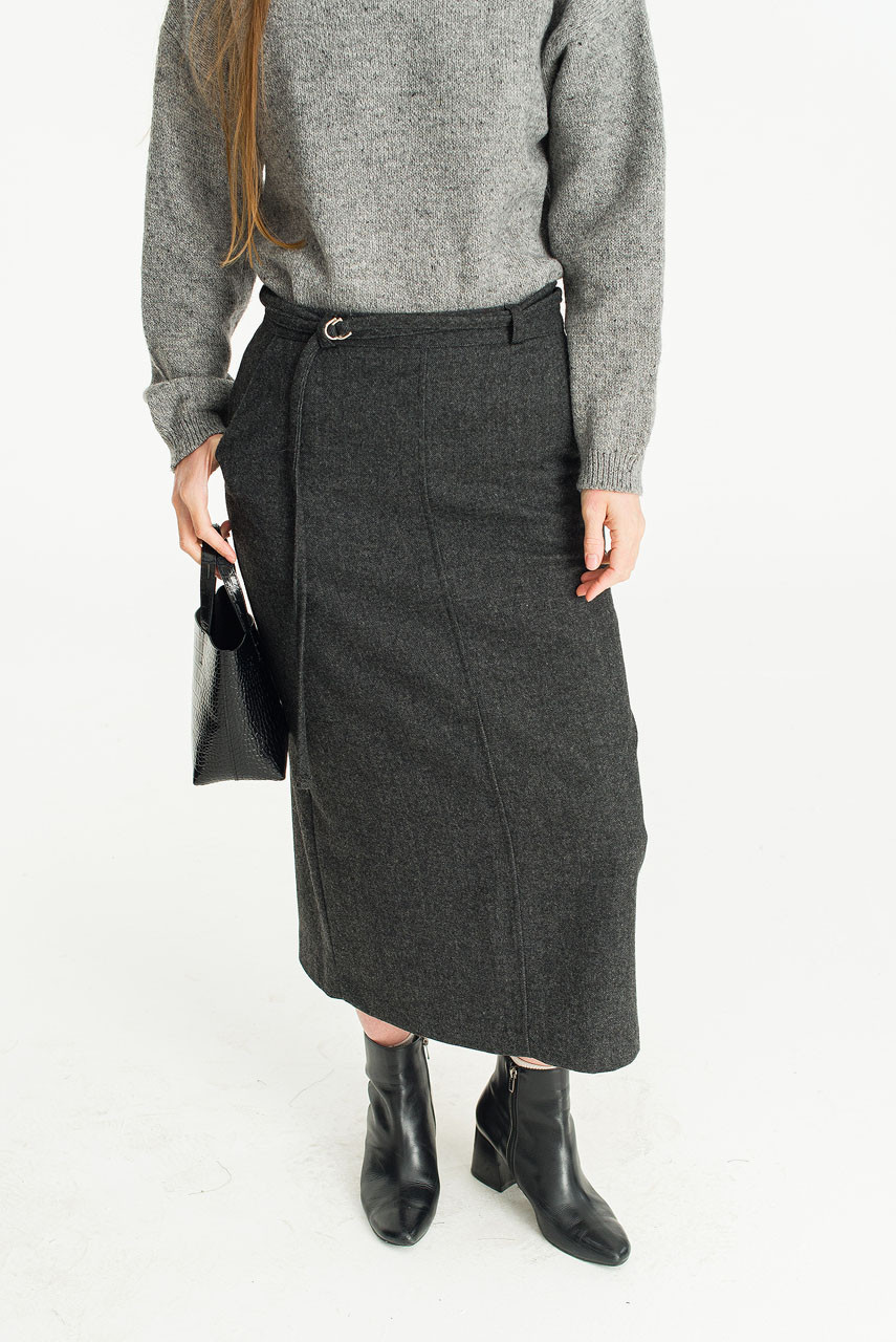 Note Herringbone Skirt, Charcoal