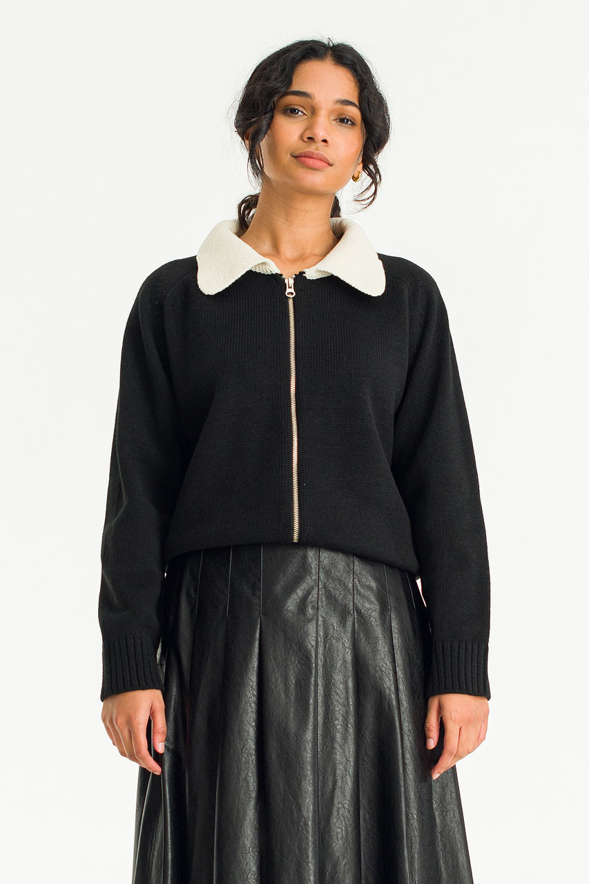 Kimmie Colour Contrast Zip Up, Black