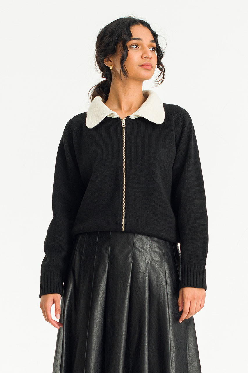 Kimmie Colour Contrast Zip Up, Black