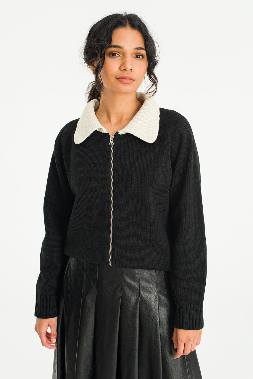 Kimmie Colour Contrast Zip Up, Black