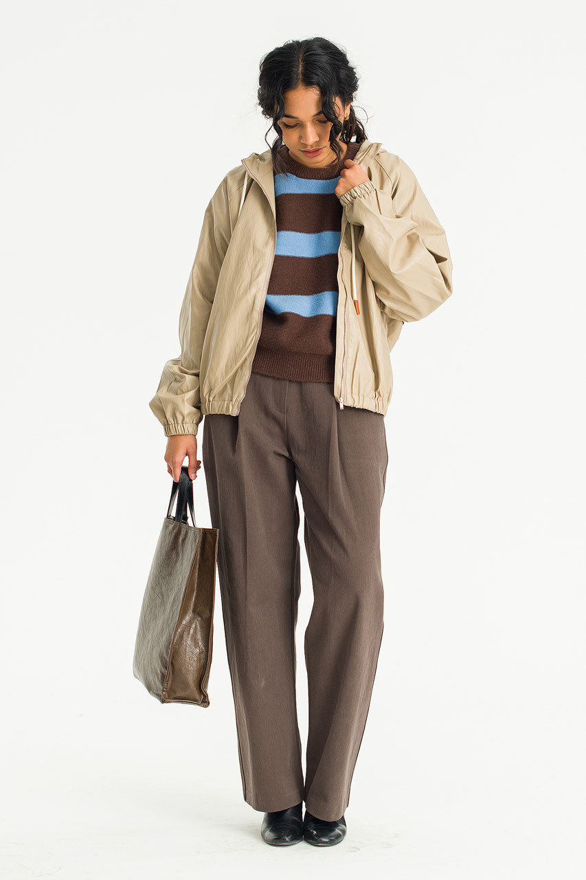 Fux Leather Hood Jacket, Beige