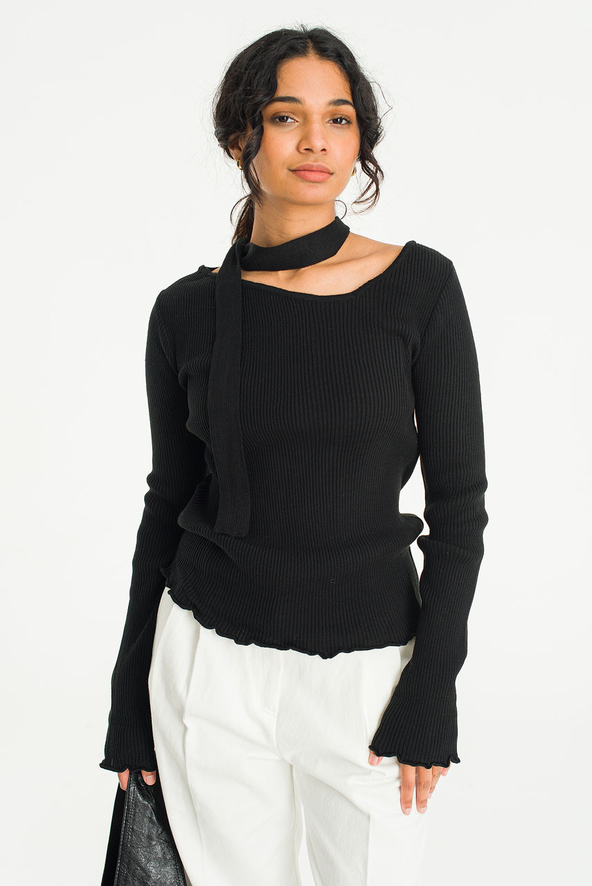 Meg Ribbed Tie And Jumper, Black