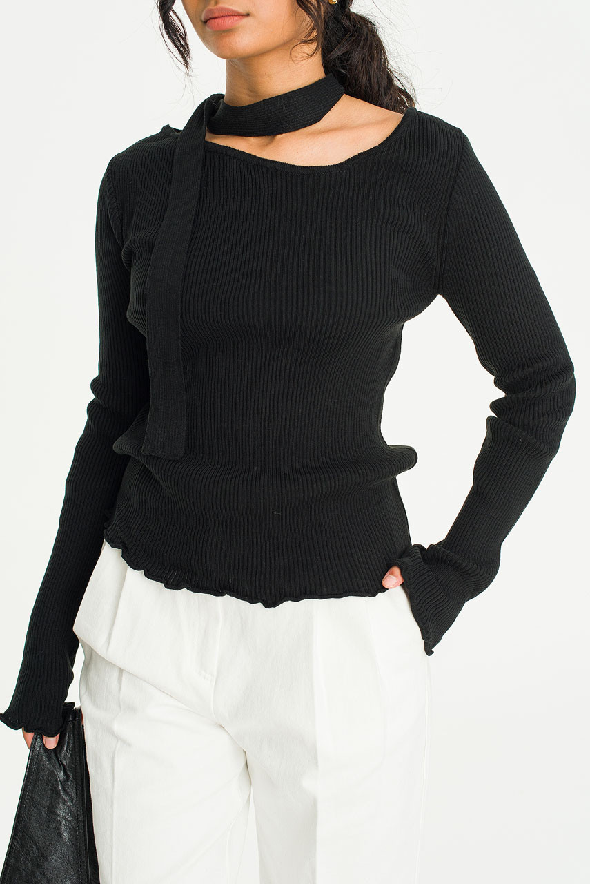Meg Ribbed Tie And Jumper, Black