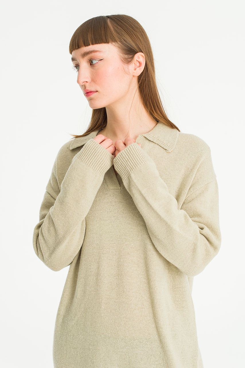 Rei Collar Knit Dress, Light Khaki