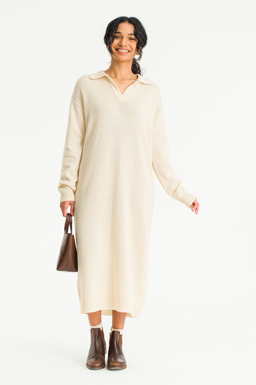 Rei Collar Knit Dress, Ivory