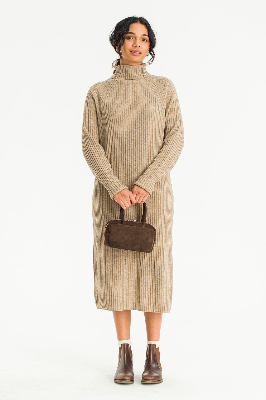 Mia Ribbed Roll Neck Dress, Mocha