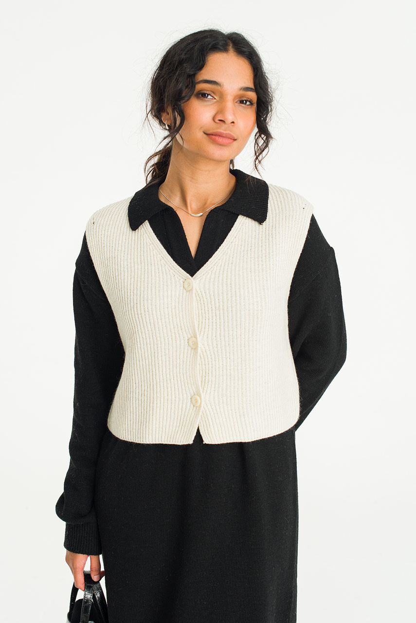 Leah Ribbed Button Vest, Cream