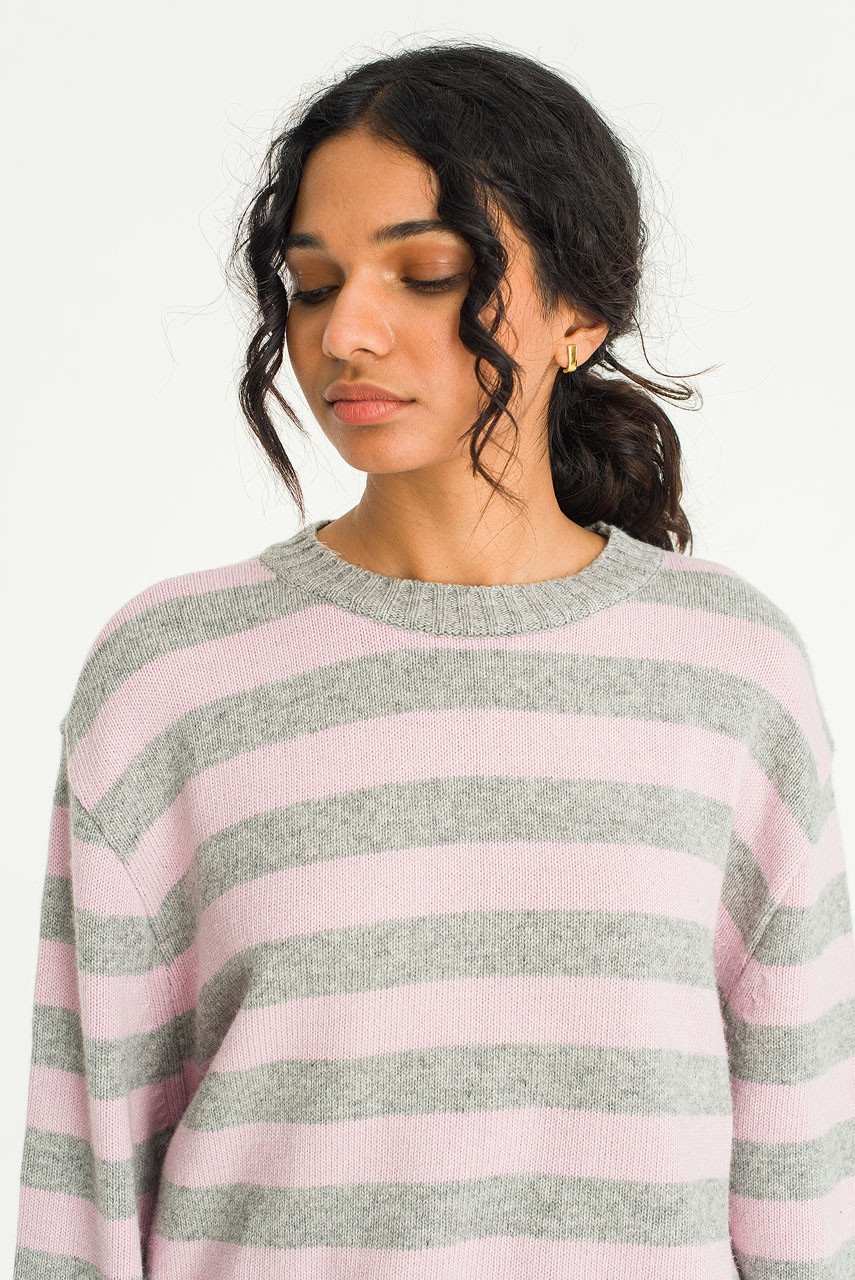 Mimi Stripe Jumper, Grey/Pink