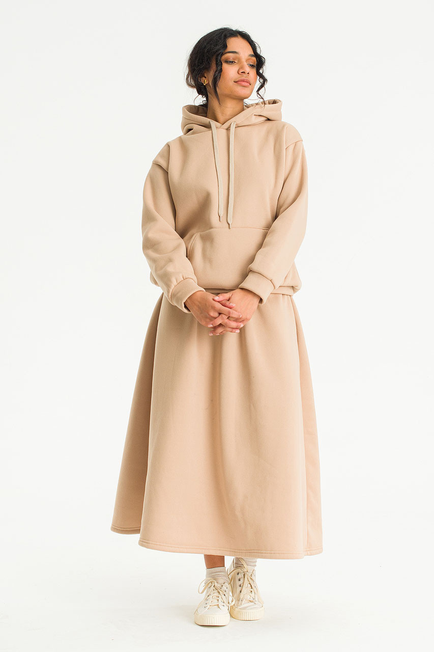 Takako Fleece Hoody & Skirt Set, Beige