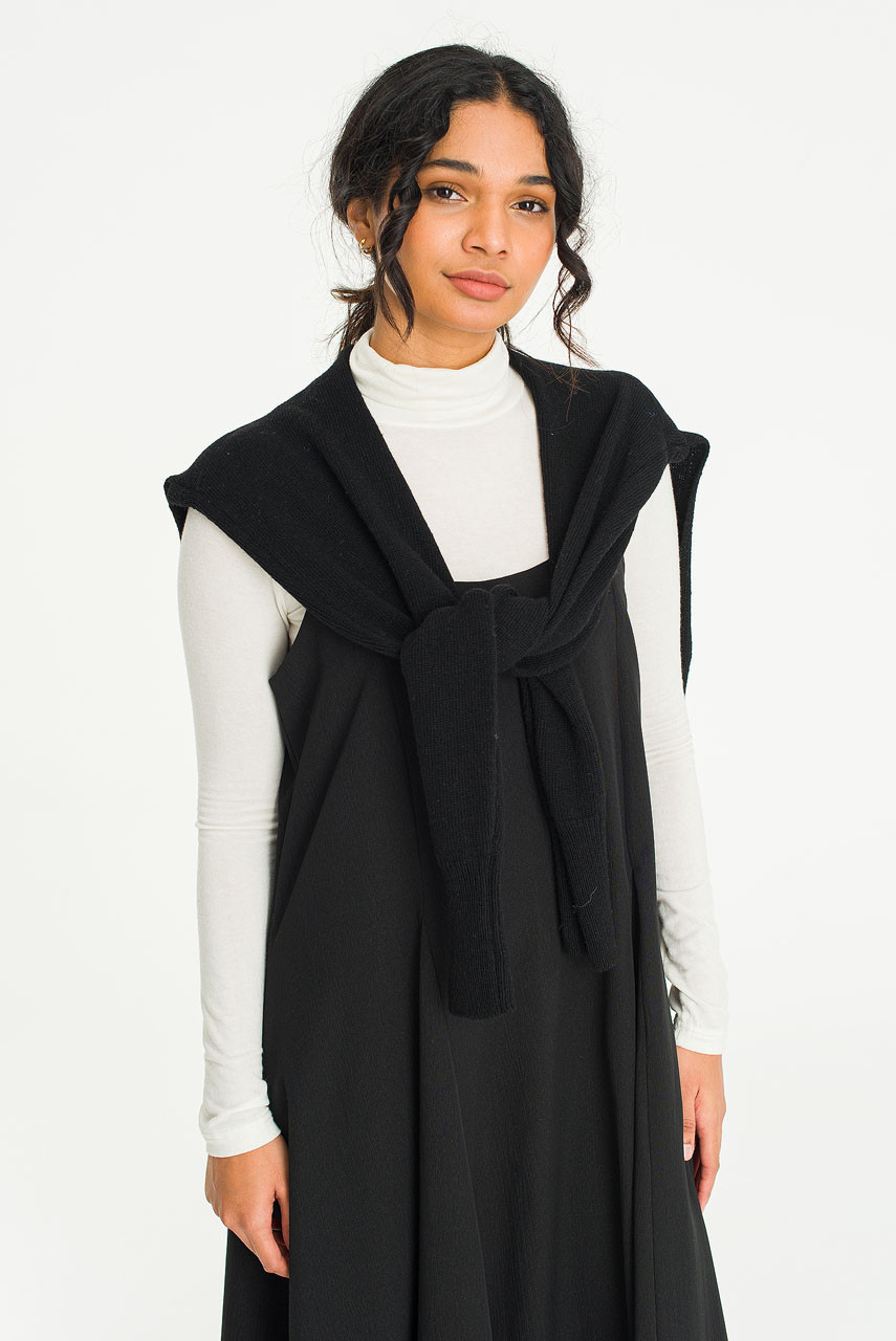 Wool Blend Point Shawl, Black