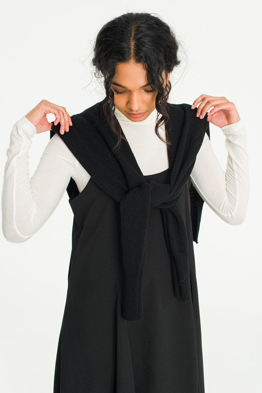 Wool Blend Point Shawl, Black