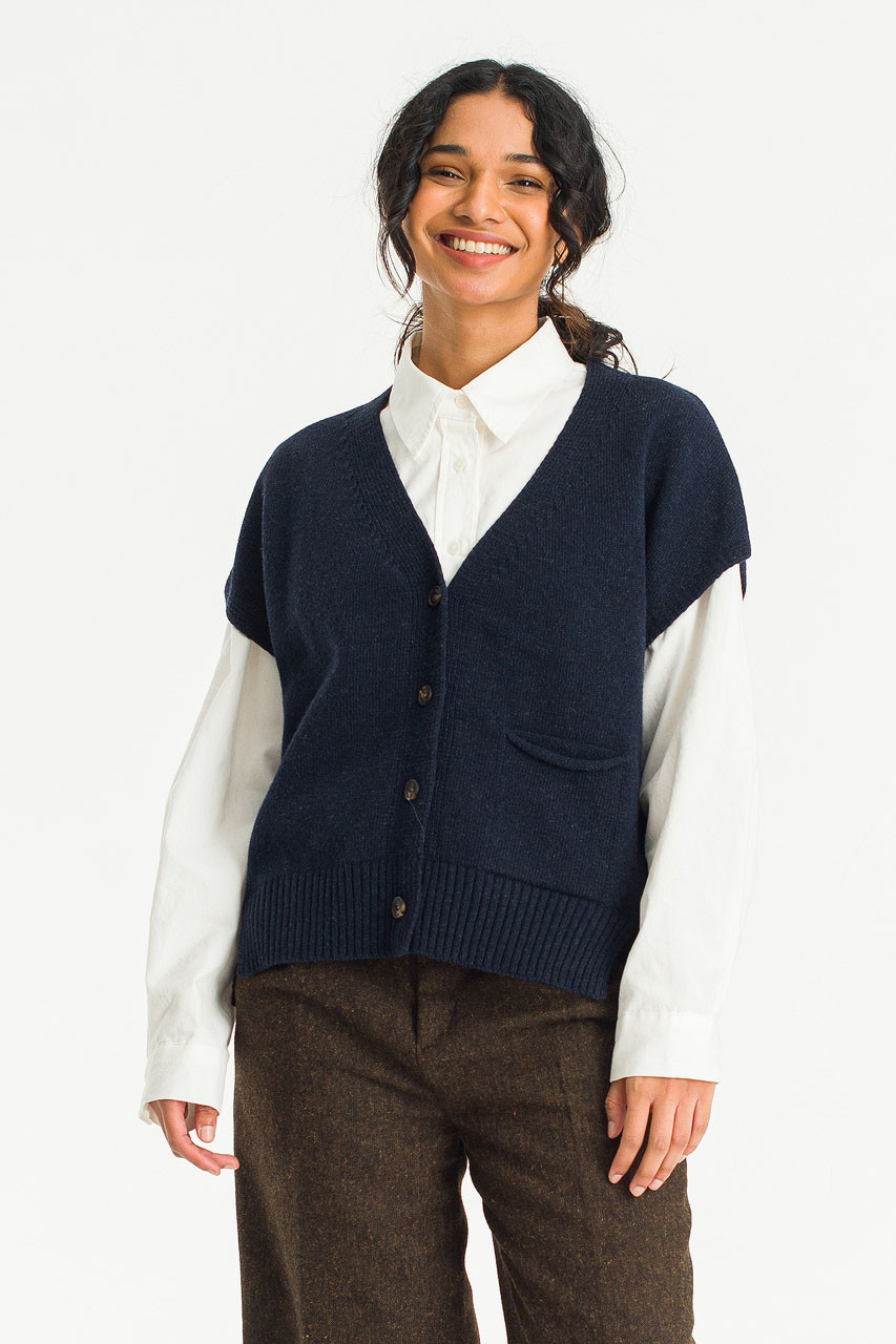 Kaiki Kimono Knit Vest, Navy