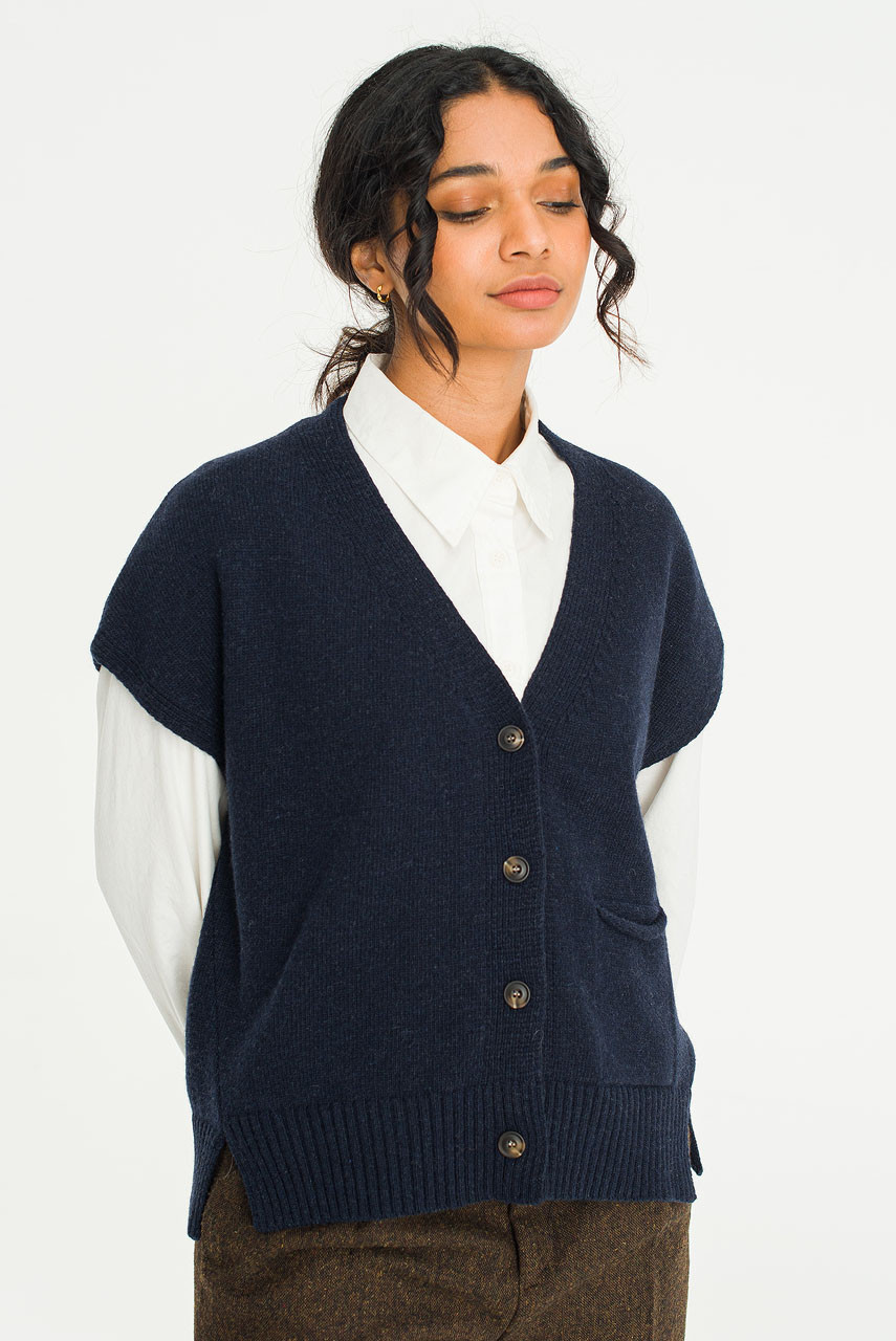 Kaiki Kimono Knit Vest, Navy