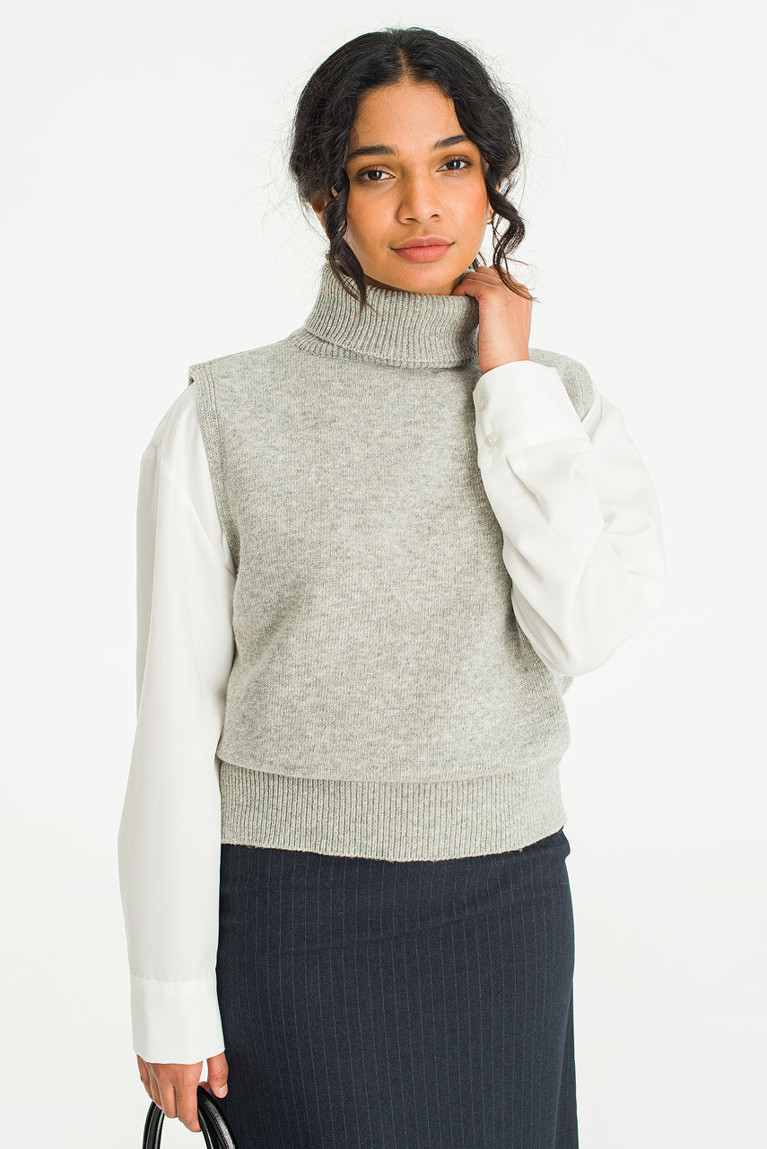 MAISON EUREKA TURTLE NECK WARMER VESTベスト Caroline Roll Neck Vest, Grey