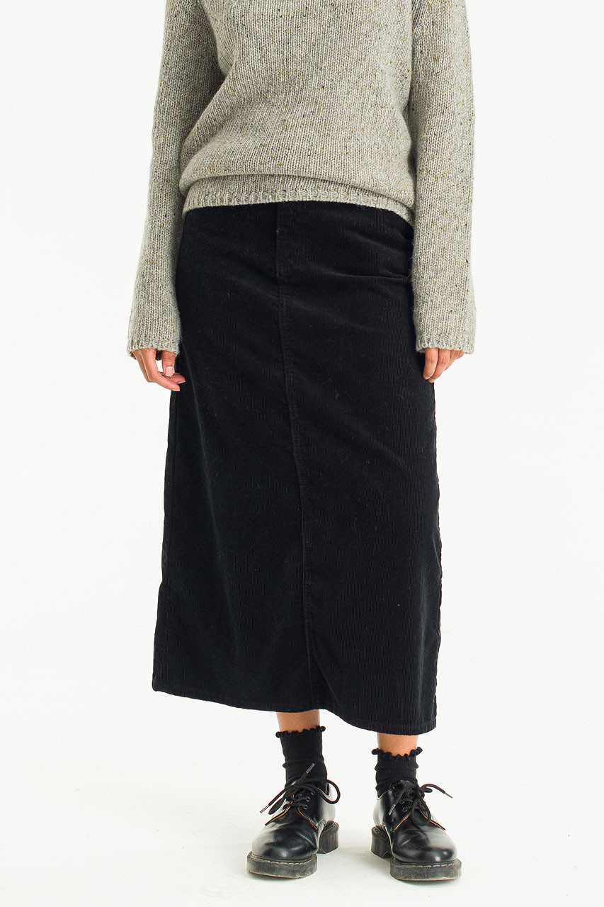 Reina Wide Cord Skirt, Black