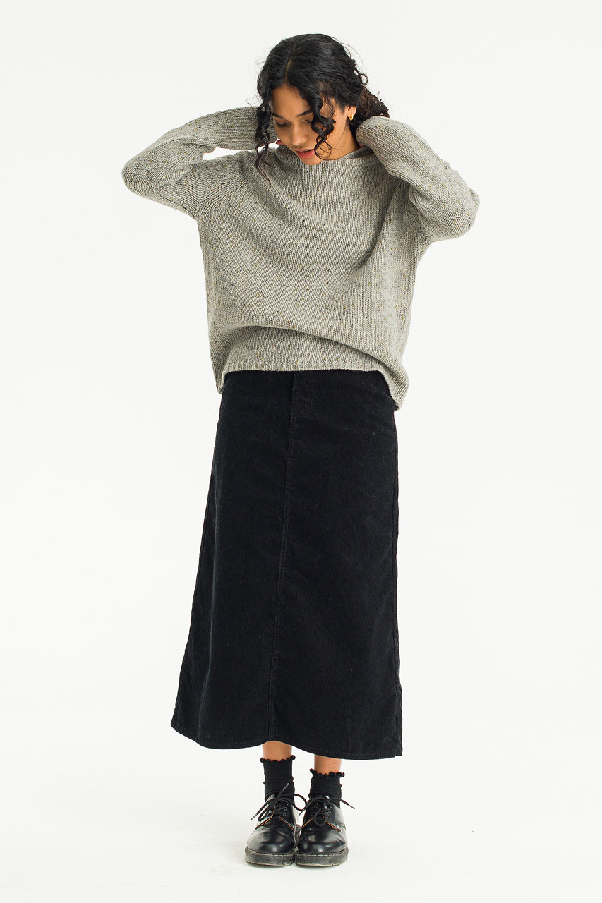 Reina Wide Cord Skirt, Black