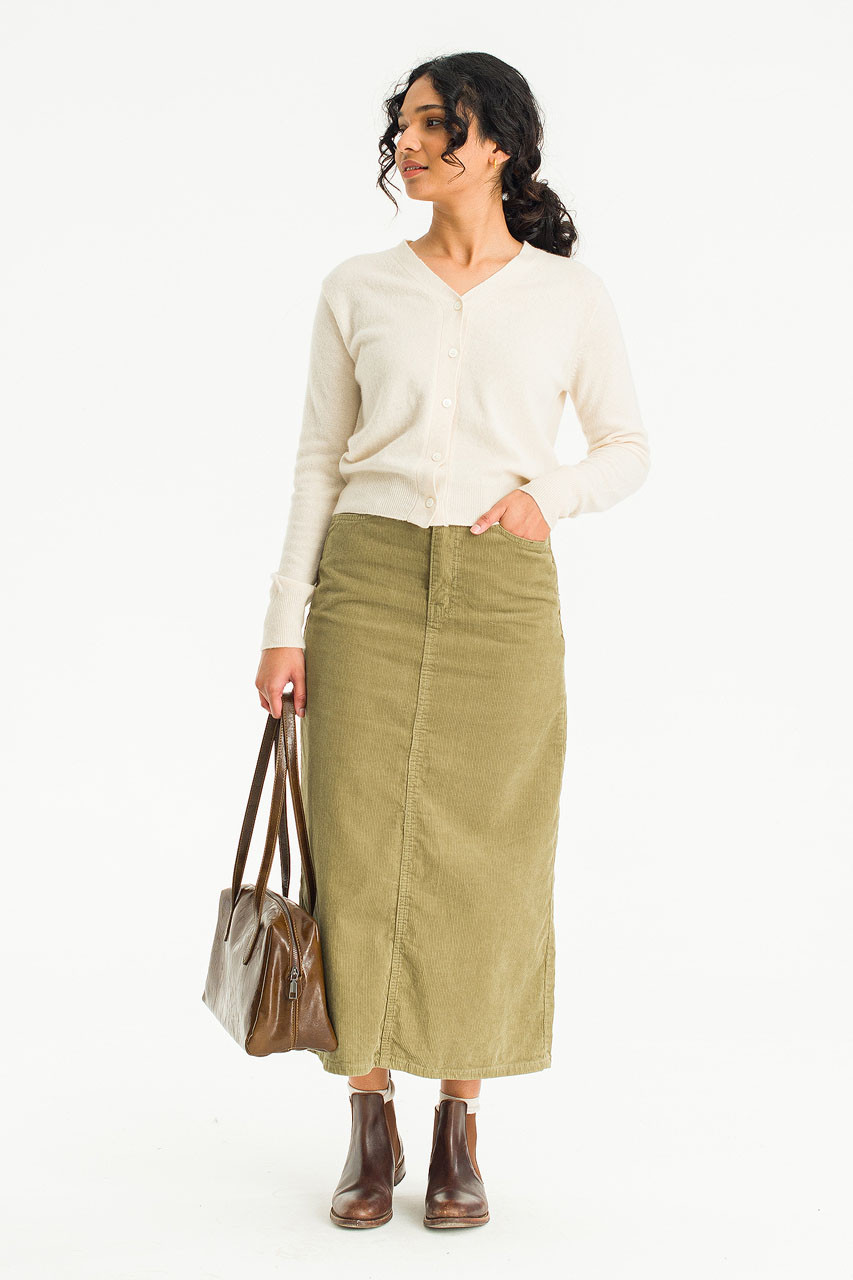 Reina Wide Cord Skirt, Khaki
