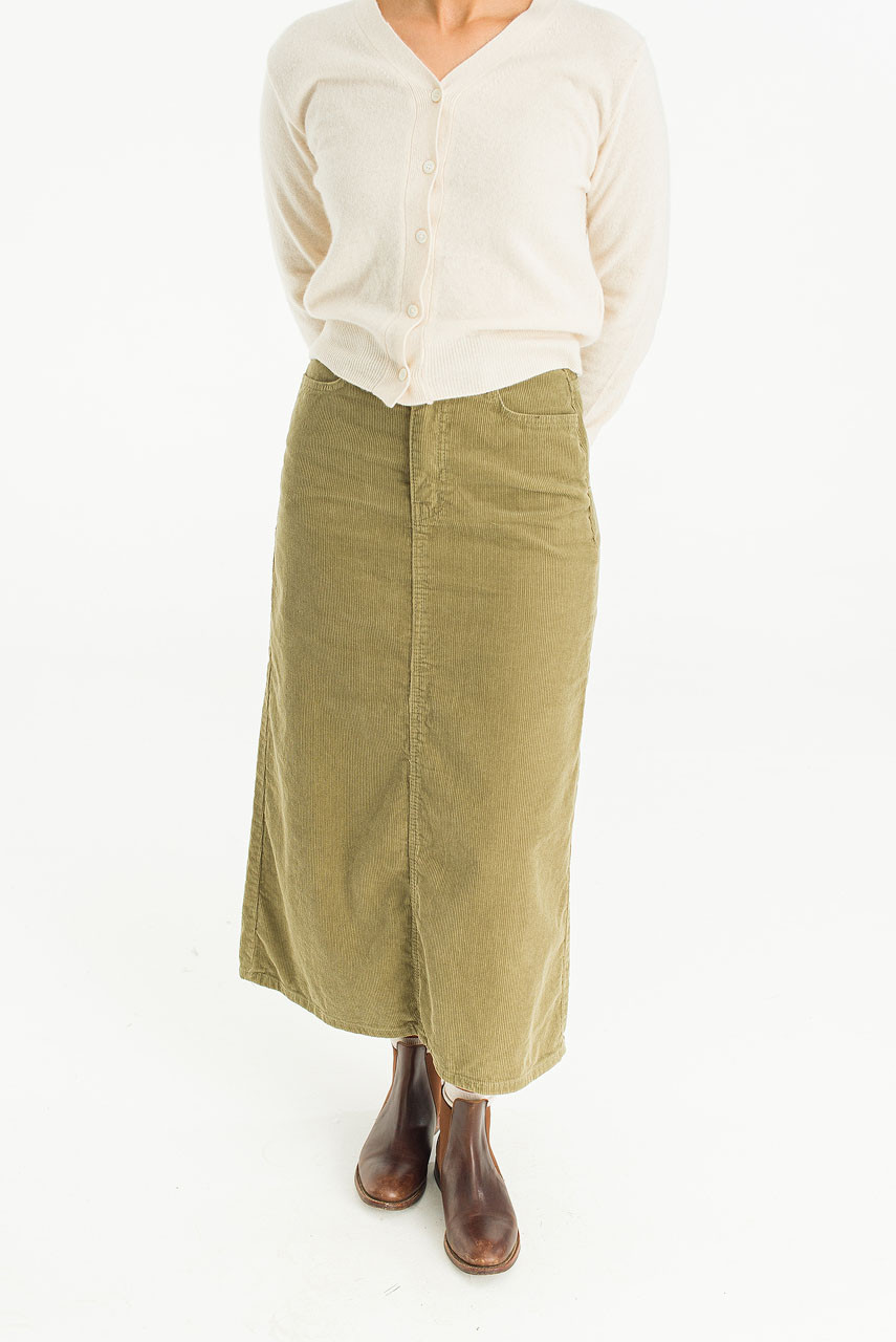 Reina Wide Cord Skirt, Khaki