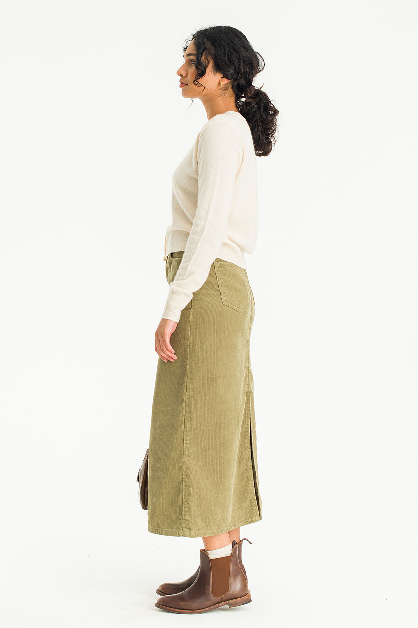 Reina Wide Cord Skirt, Khaki