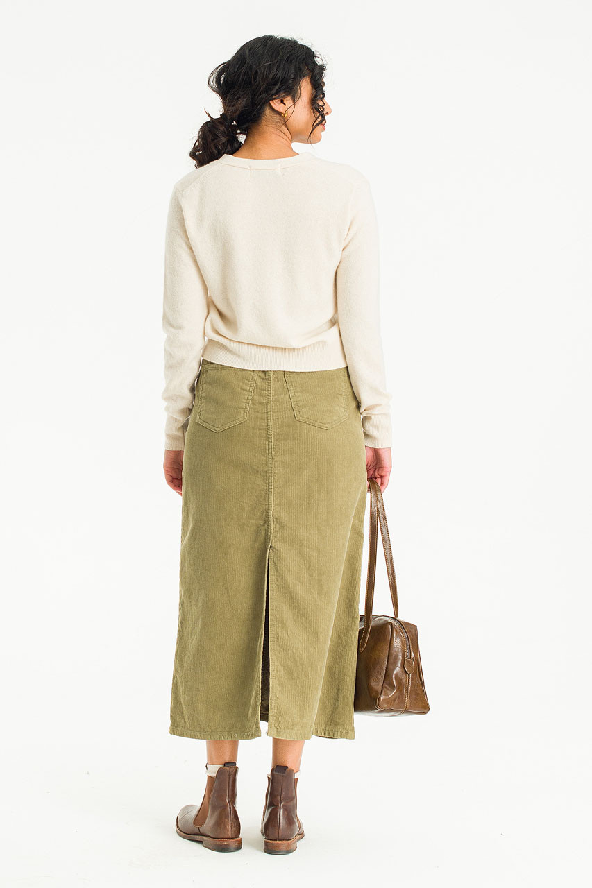 Reina Wide Cord Skirt, Khaki