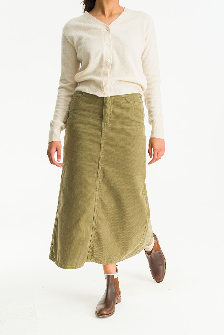 Reina Wide Cord Skirt, Khaki