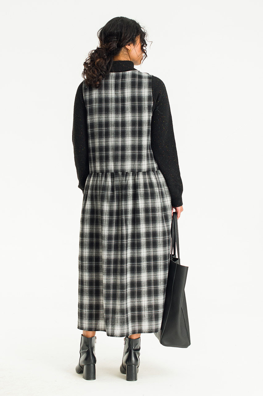Hina Check Long Dress, Black