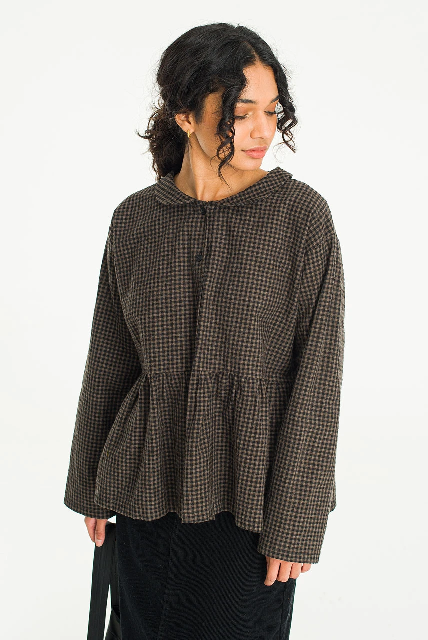 Mizuki Check Blouse, Brown
