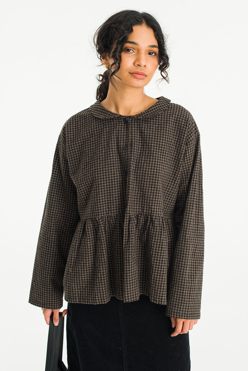 Mizuki Check Blouse, Brown