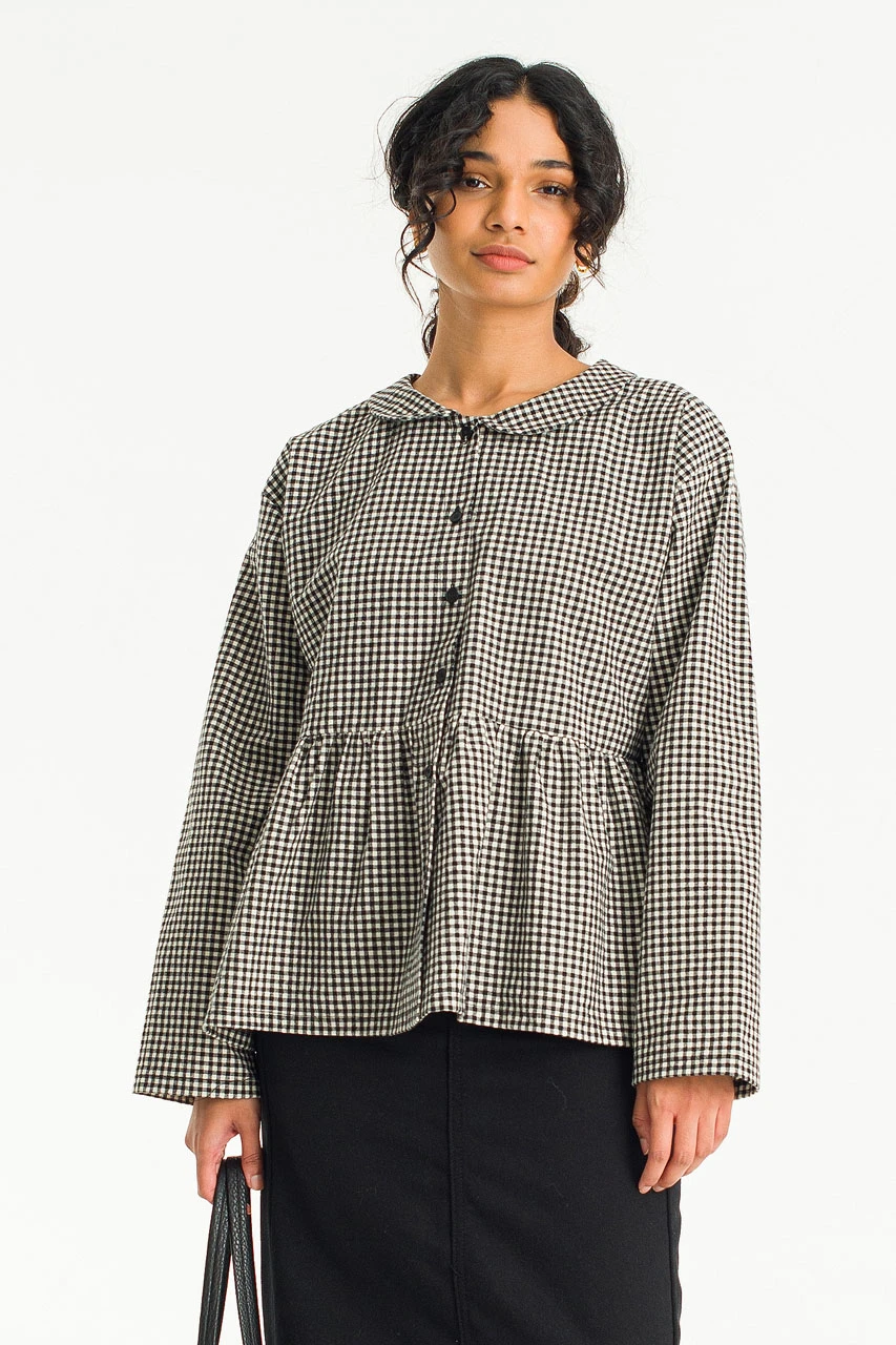 Mizuki Check Blouse, Black