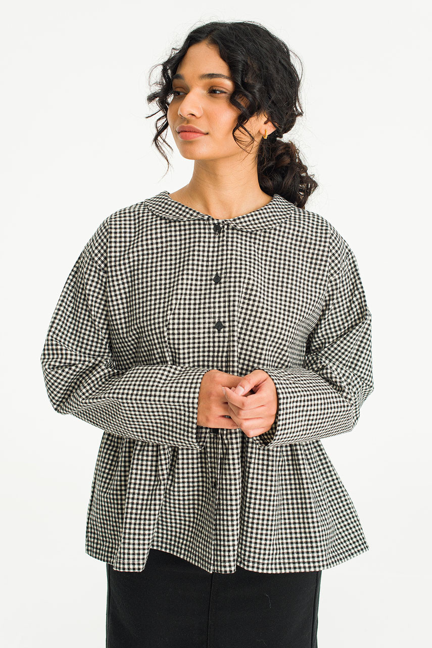 Mizuki Check Blouse, Black