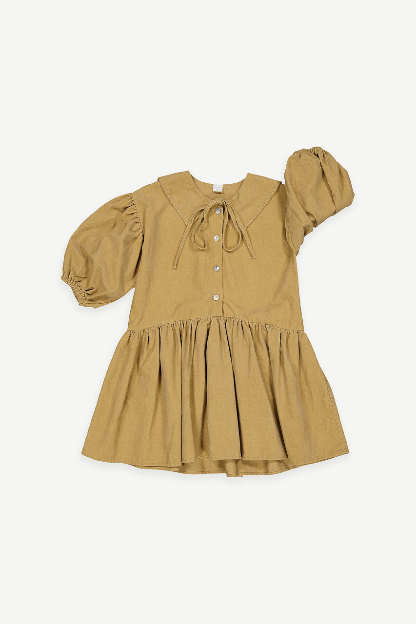 Mini Olive | Sailor Collar Corduroy Shirt Dress, Beige