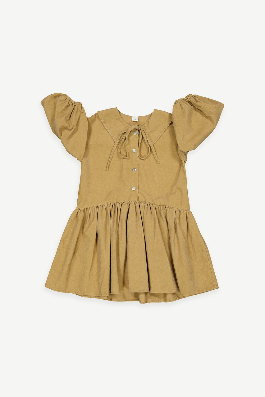 Mini Olive | Sailor Collar Corduroy Shirt Dress, Beige
