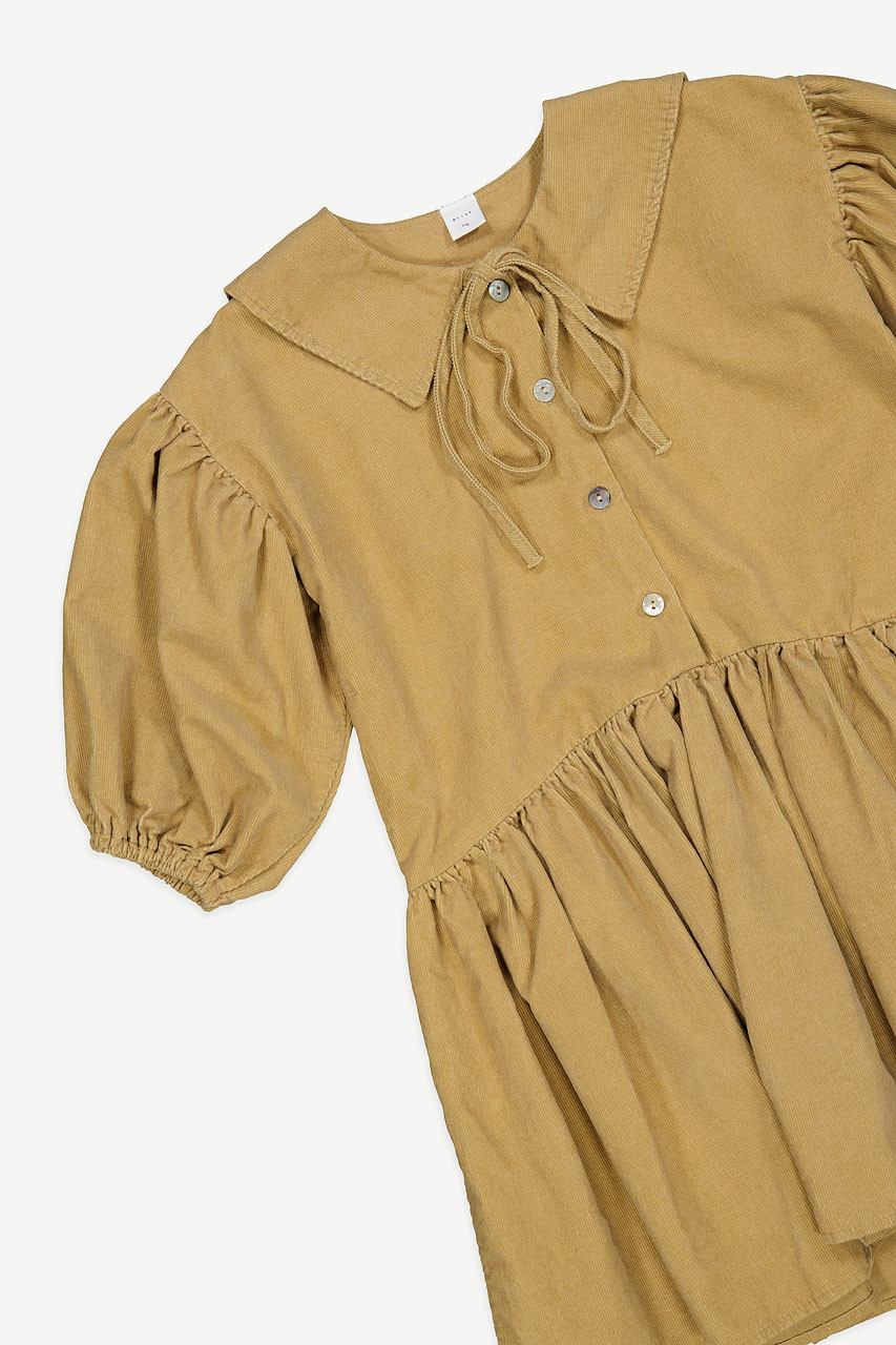 Mini Olive | Sailor Collar Corduroy Shirt Dress, Beige