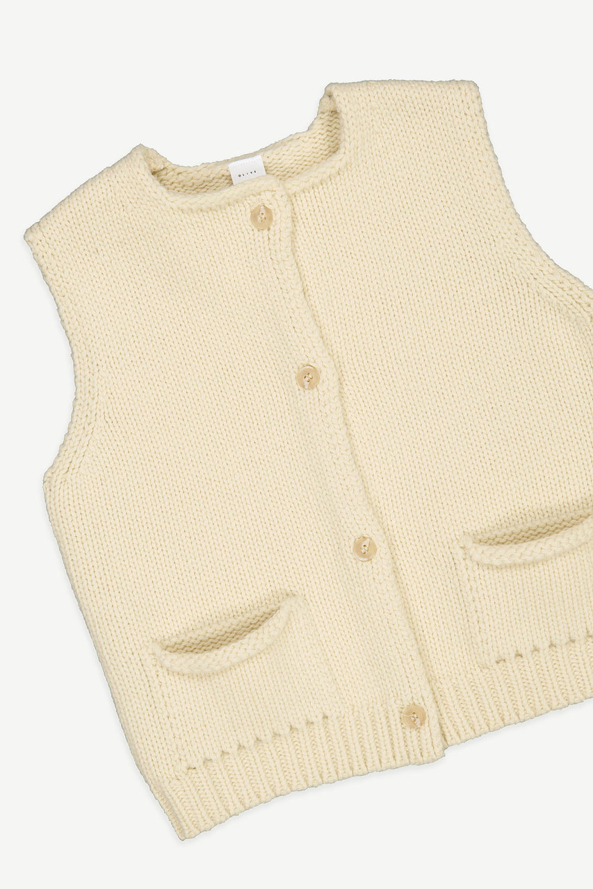 Mini Olive | Simple Spring Button Vest, Cream