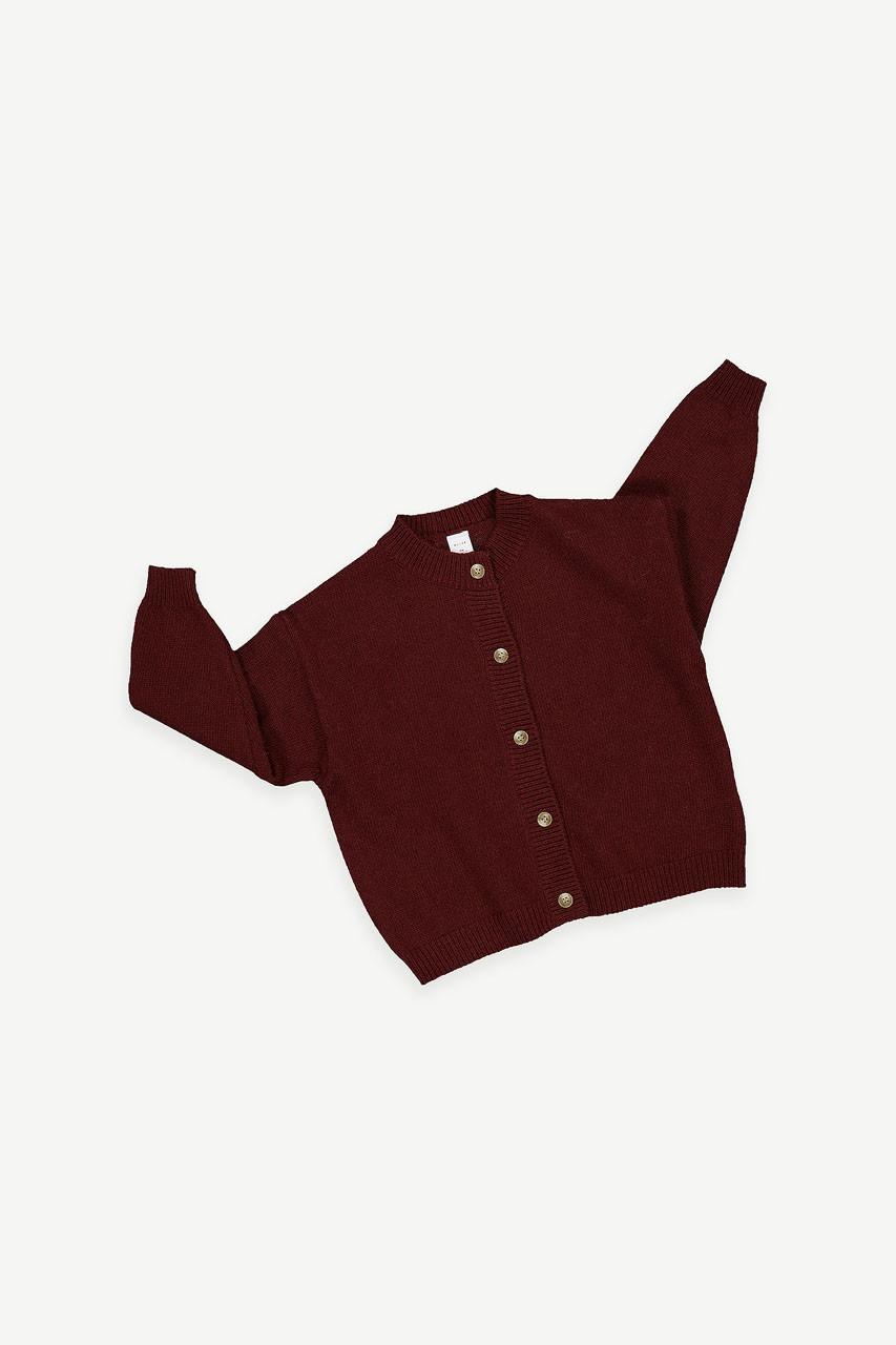 Mini Olive | Basic Wool Blend Cardigan, Burgundy