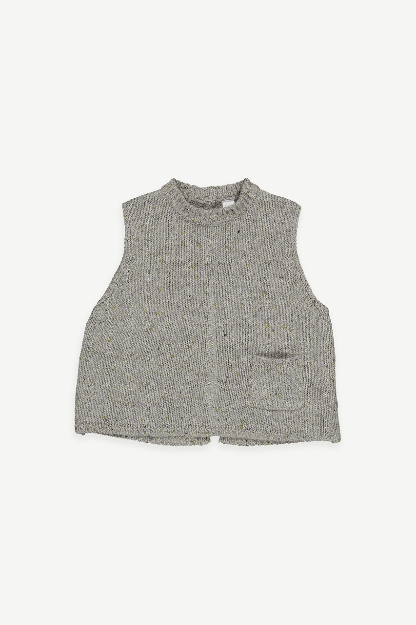 Mini Olive | Boucle Slit Back Easy Vest, Grey