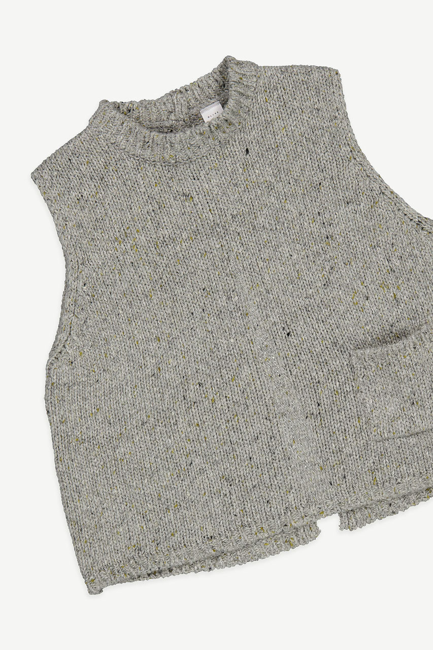 Mini Olive | Boucle Slit Back Easy Vest, Grey