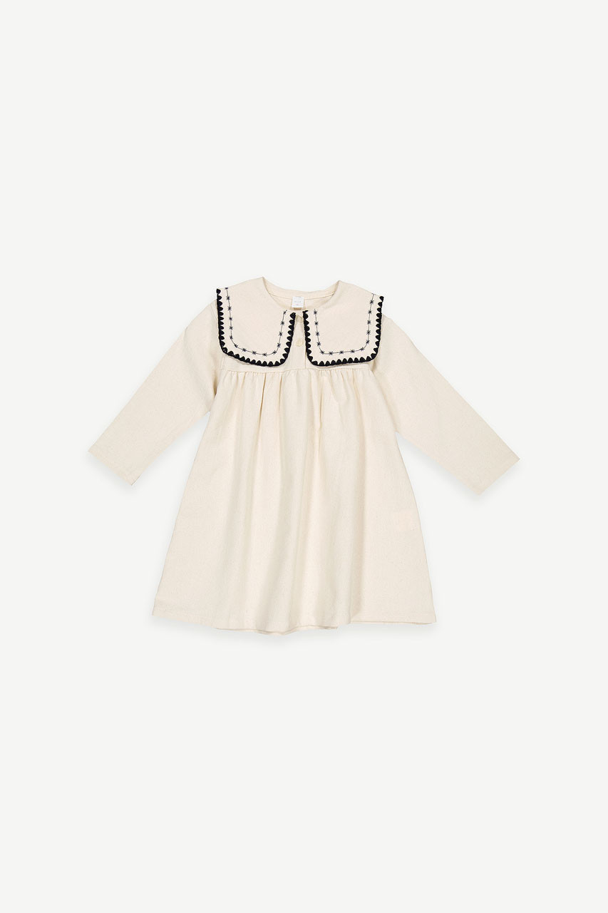 Mini Olive | Asuka Embroidery Collar Dress, Ivory