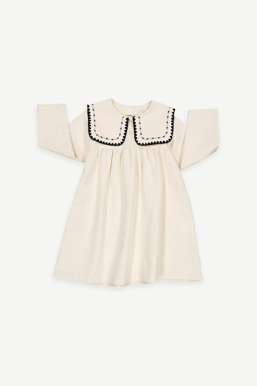 Mini Olive | Asuka Embroidery Collar Dress, Ivory