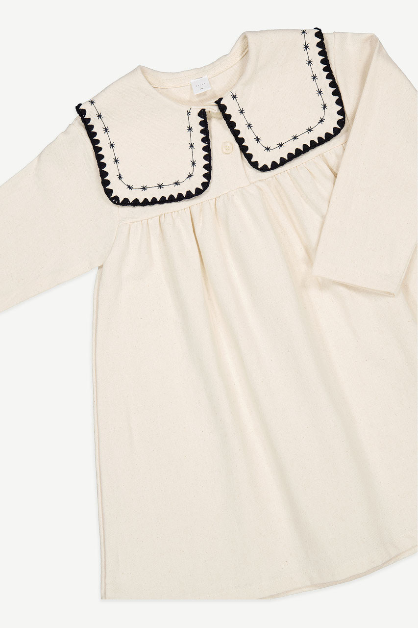 Mini Olive | Asuka Embroidery Collar Dress, Ivory