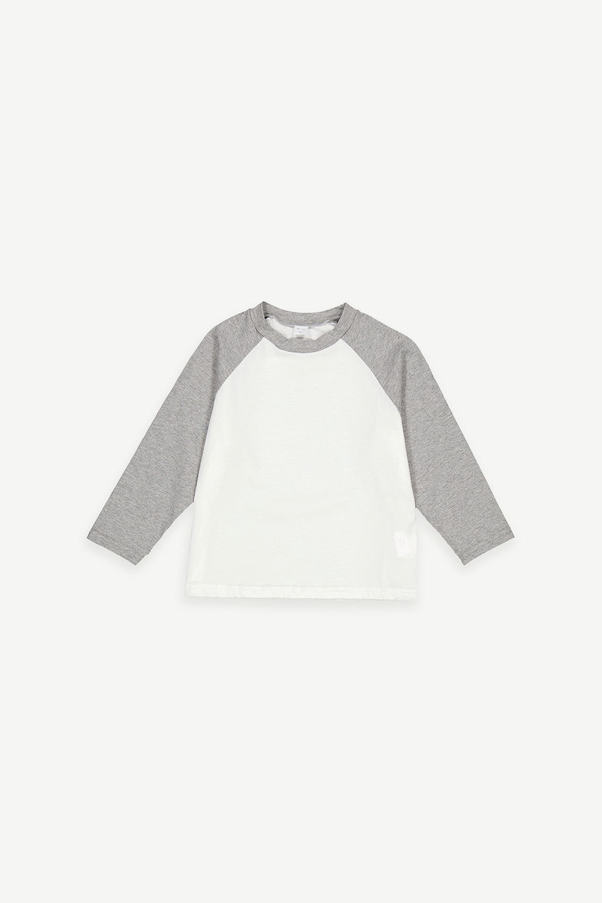 Mini Olive | Raglan Long Sleeve Tee, Grey/Ivory