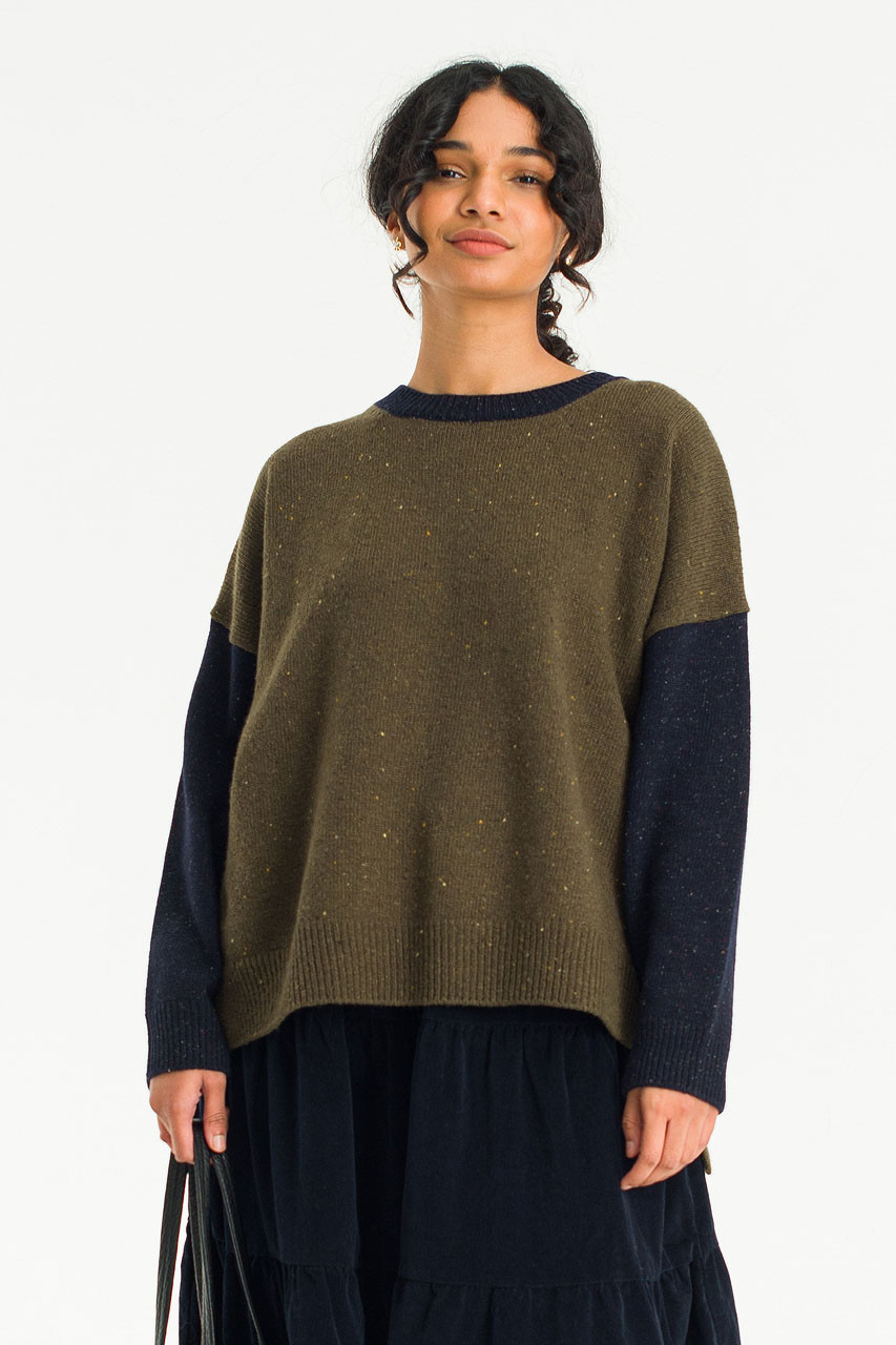 Round Neck Jumper, Navy/Green