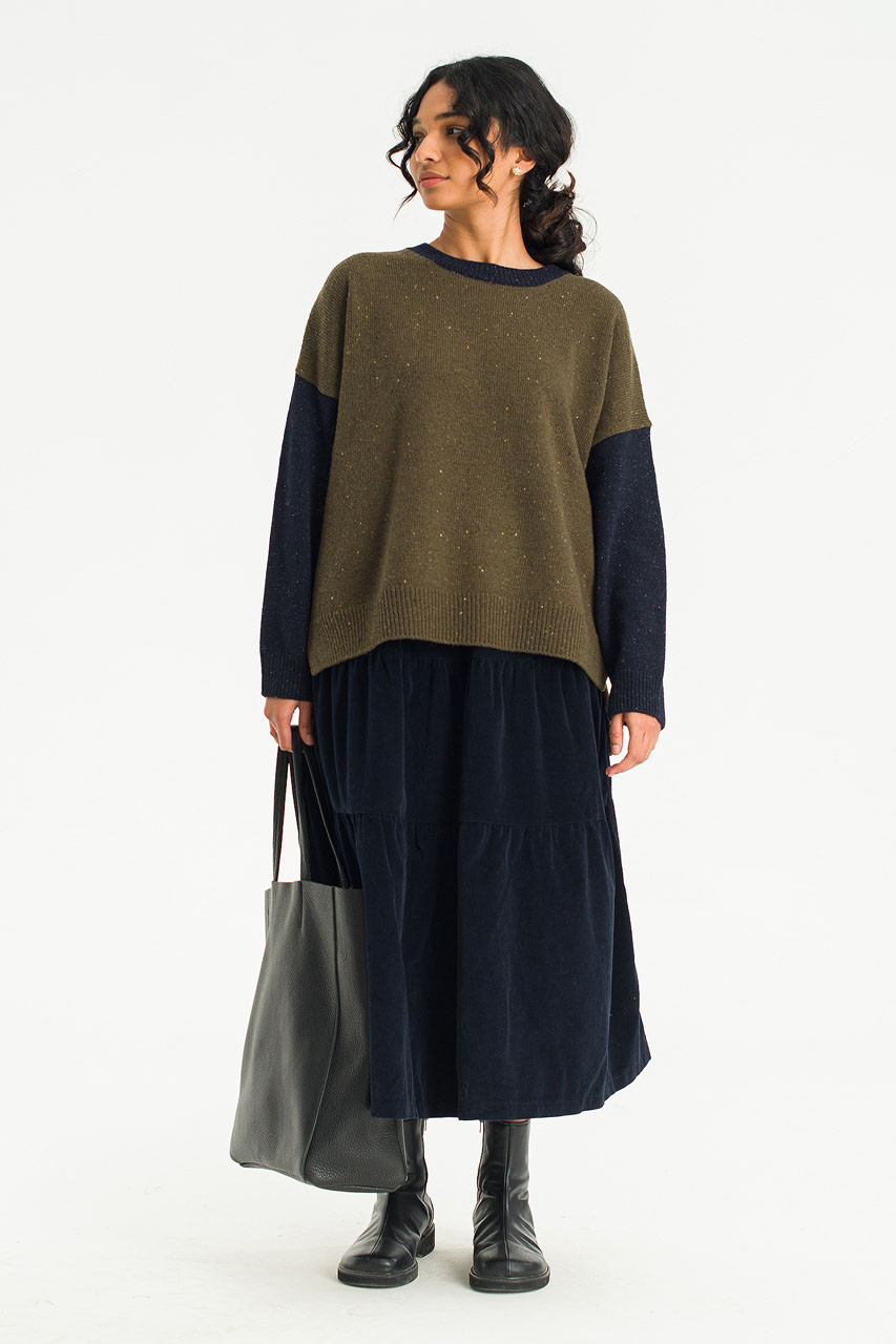 Round Neck Jumper, Navy/Green