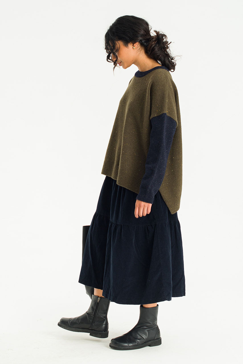 Round Neck Jumper, Navy/Green