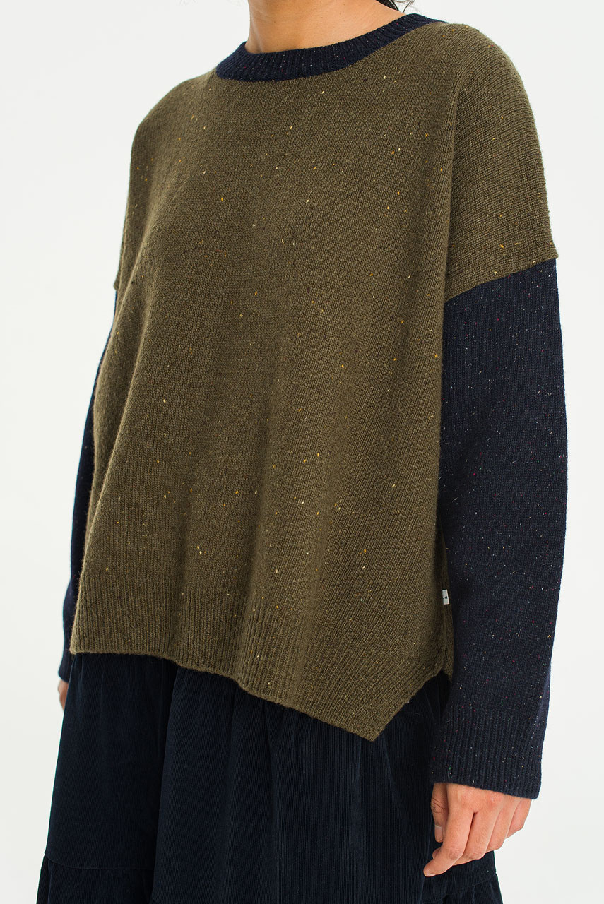 Round Neck Jumper, Navy/Green